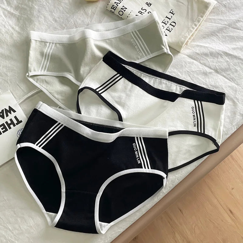 3Pcs/Set Cotton Panties Mid-Waist Women's Underwear Female Breathable Underpants Girls Solid Color Briefs Short Sexy Lingerie