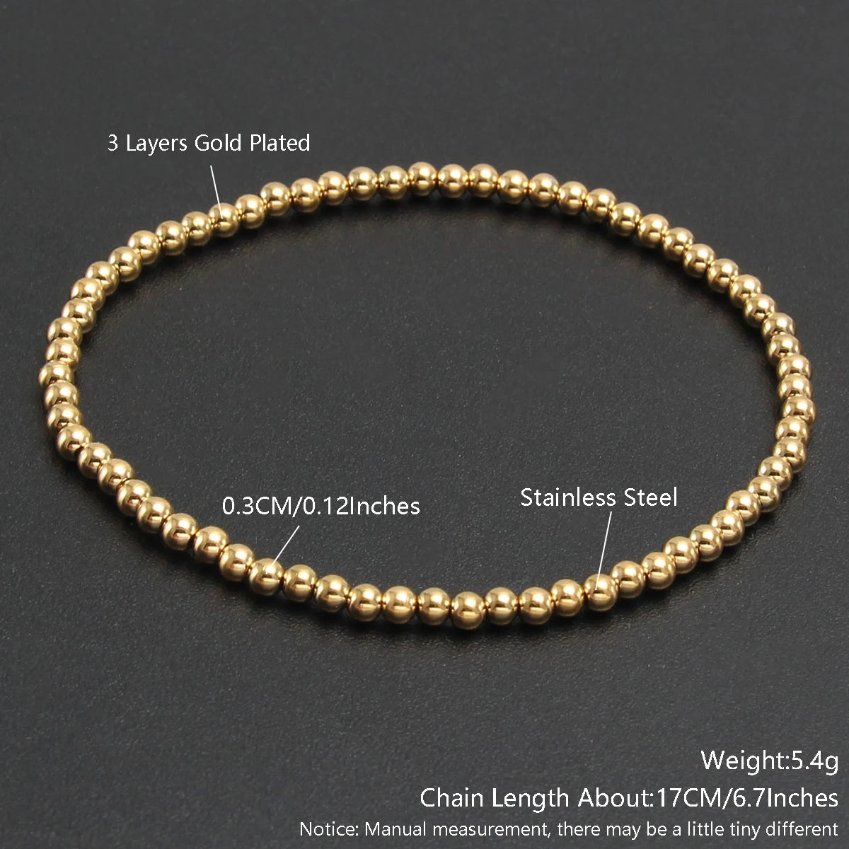 Premium Stainless Steel Beaded Bracelet Set - Stackable Ball Bracelets for Men & Women