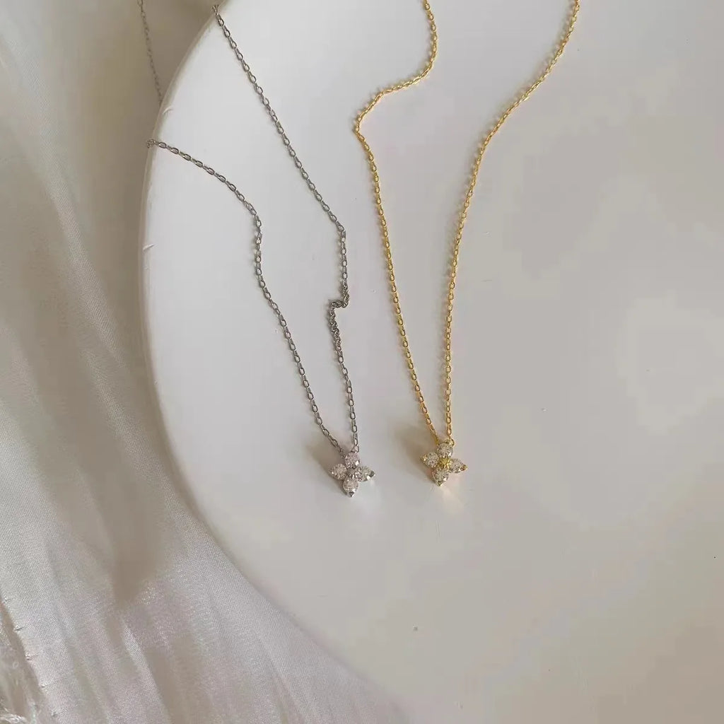LGKGL Read S925 Sterling Silver Plated 18K Gold Sparkling Zircon Flower Necklace for Women Girl Exquisite Party Jewelry Gifts