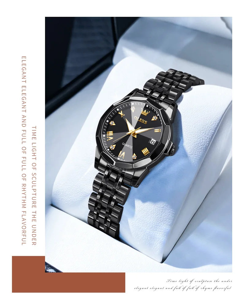 OLEVS Fashion Golden Watch for Women Stainless Steel Waterproof Women's Watches Elegant Original Luxury Ladies Quartz Wristwatch