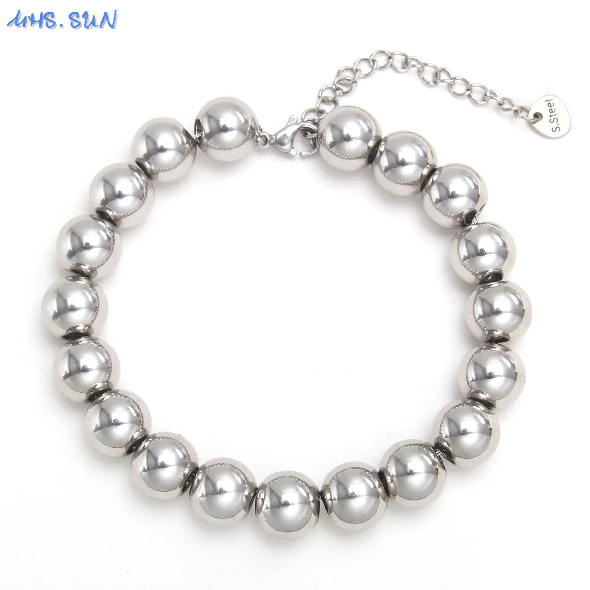 MHS.SUN Waterproof Smooth Beads Bracelet Adjustable Gold Silver Color Stainless Steel Round Balls Bracelets Unisex Party Jewelry