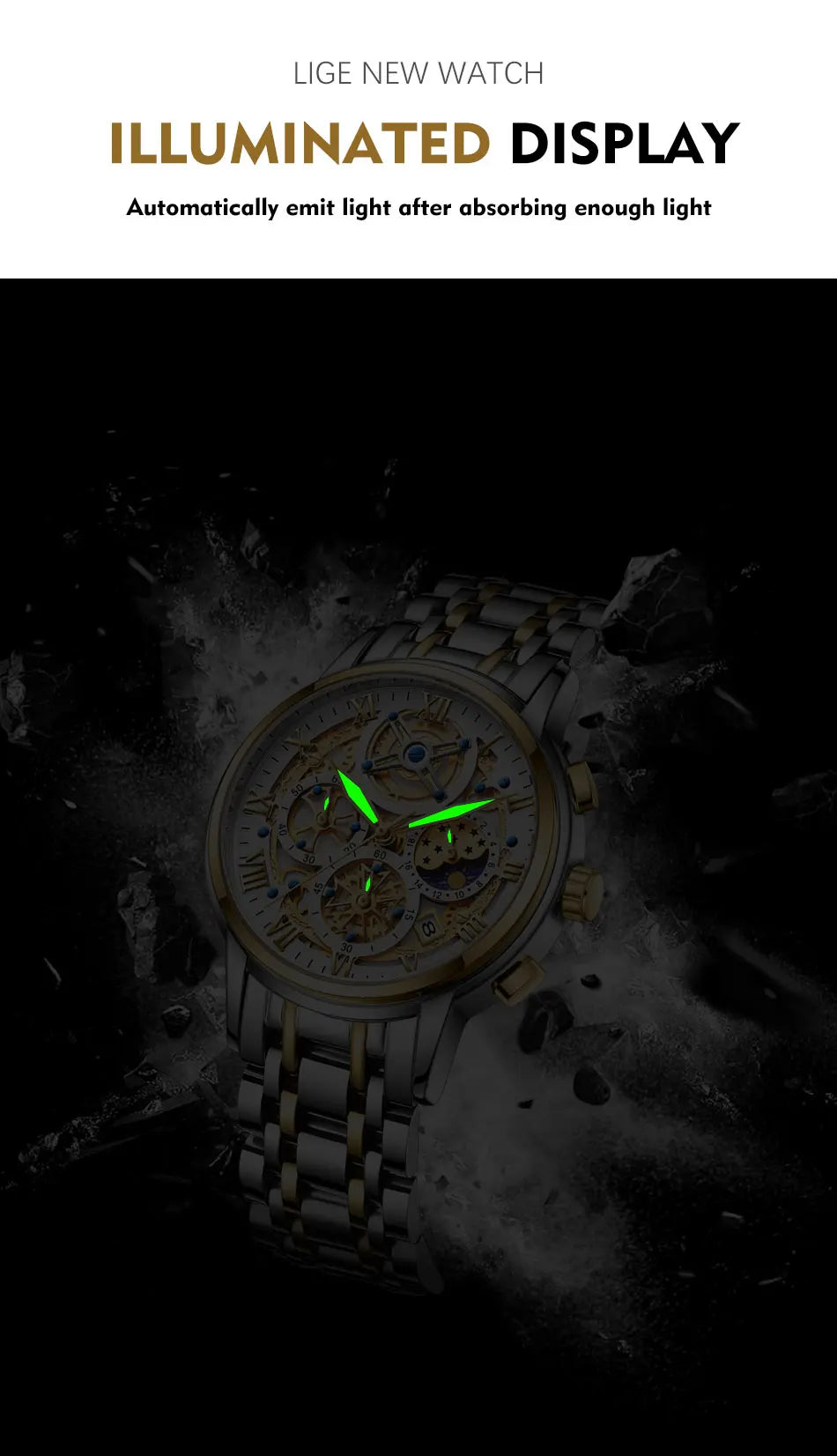 LIGE 2024 Gold Women Watch - Waterproof Sport Quartz Chronograph