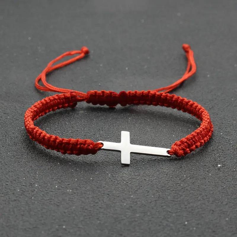 UILZ Creative Personality Stainless Steel Cross Hand-woven Adjustable Colored String Couple Versatile Bracelet