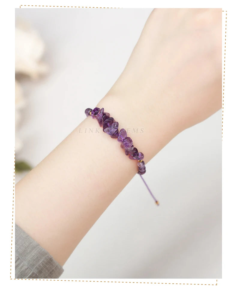 Change Better Natural Stone Amethyst Gravel Chip Bead Adjustable Braided Bracelet Women Men Small Round Bead Strand Healing Gift