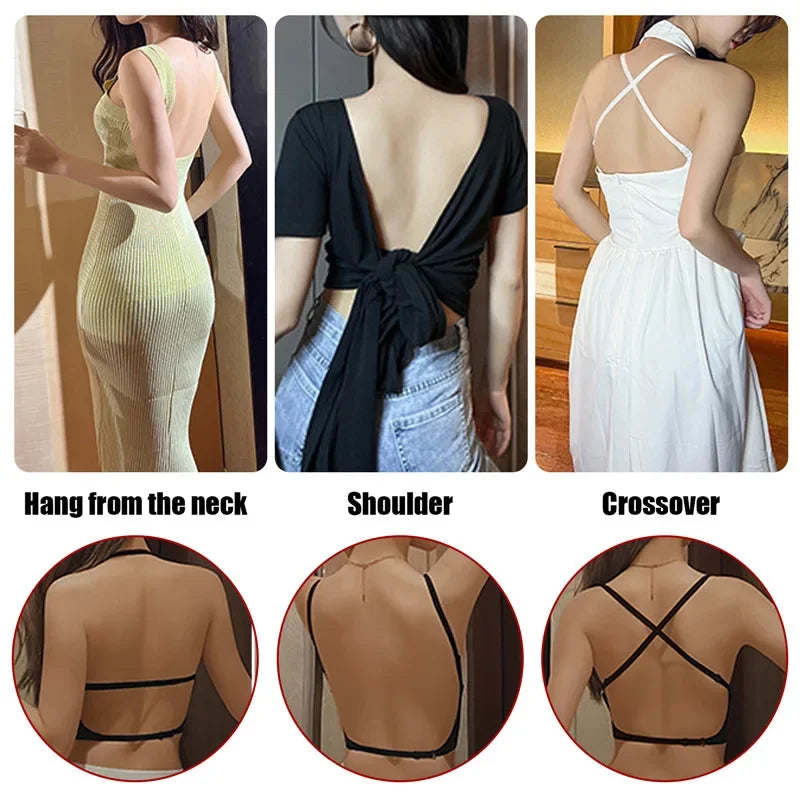 2024 Invisible Push Up Bra Backless Sexy Women Bras Low Cut Plunge Brassiere Open Back Wedding Underwear Seamless Lingerie