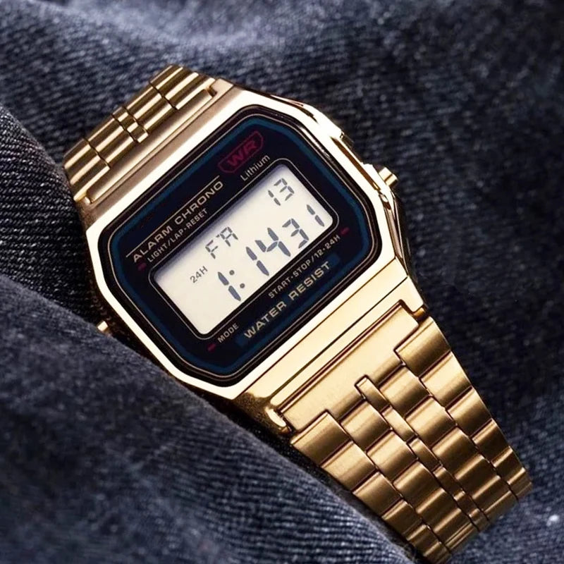 Luxury Gold Silver Sports Military Watches Men Women LED Digital Wristwatches Retro F91W Steel Band Electronic Watch Wrist Clock