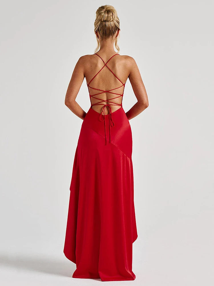 Articat Spaghetti Strap Dress - Satin Split Maxi Evening Gown