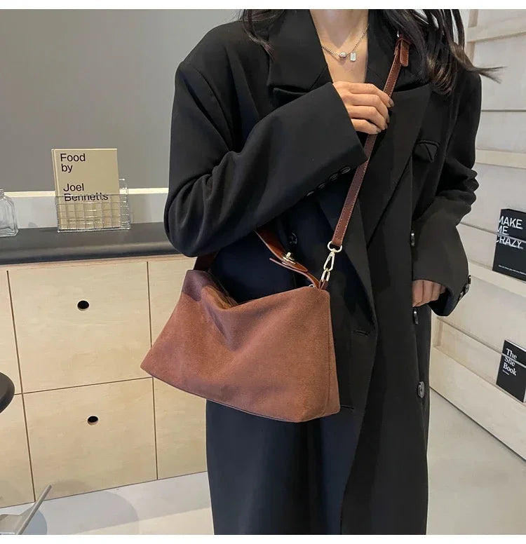 New Solid Color PU Zipper Women's Bag Suede Large Capacity Women's Shoulder Bag Fashion Versatile Casual Dual Purpose Handbag
