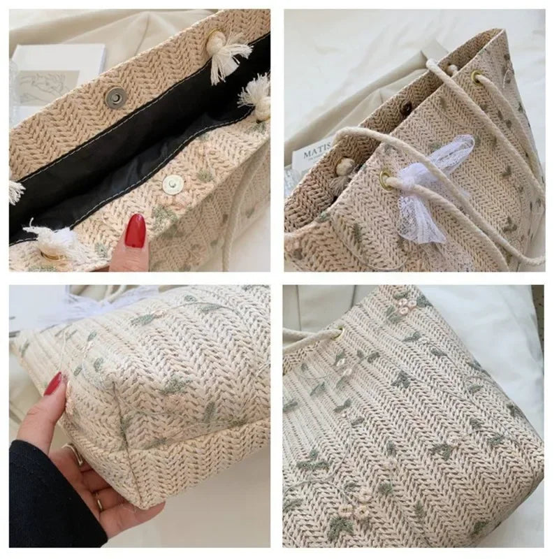 Fashion Woven Handbag Women Straw All-Match Female Tote Bag 2023 Portable Bucket Bag Luxury Designer Handbags Summer Picnic Bags