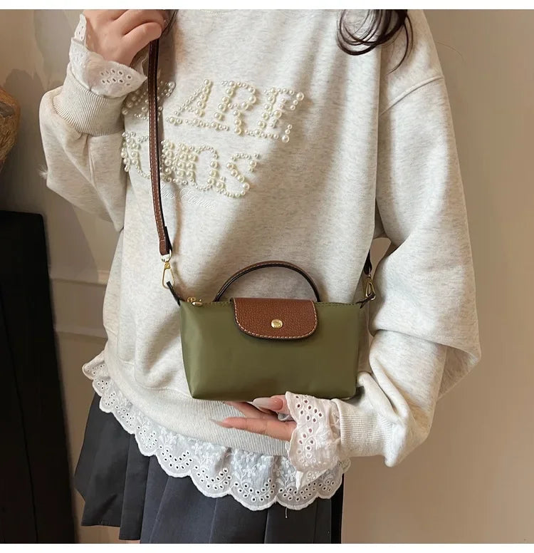 Retro Fashion Nylon Dumpling Bag Women's Crossbody Handbag Soft Polyester Lining Zipper Closure Shoulder Bag Handbag
