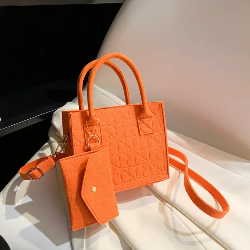 Korean Version Minimalist Embossed Felt Lightweight Handbag 2025 New Single Shoulder Diagonal Span Two-Piece Bag For Women