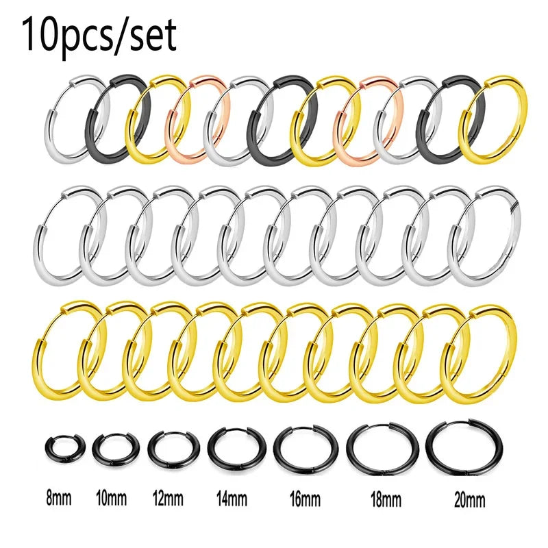 10/20Pcs Minimalist 316L Stainless Steel Small Hoop Earrings For Women Man Classic Round Earrings Fashion Ear Piercing Jewelry