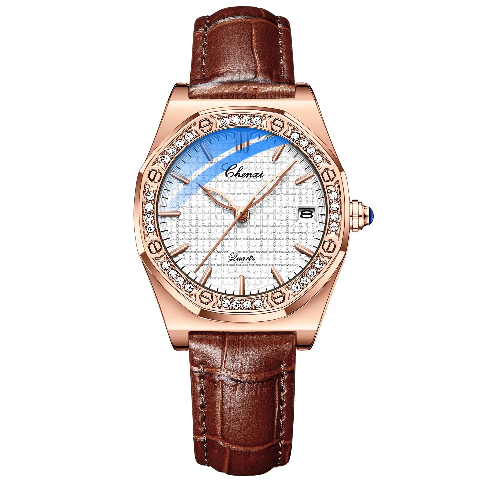 CHENXI Quartz Movement Woman Watch Simple Elegant Luxury Rose Gold Steel and Leather Strap Waterproof Ladies Dress Wristwatch