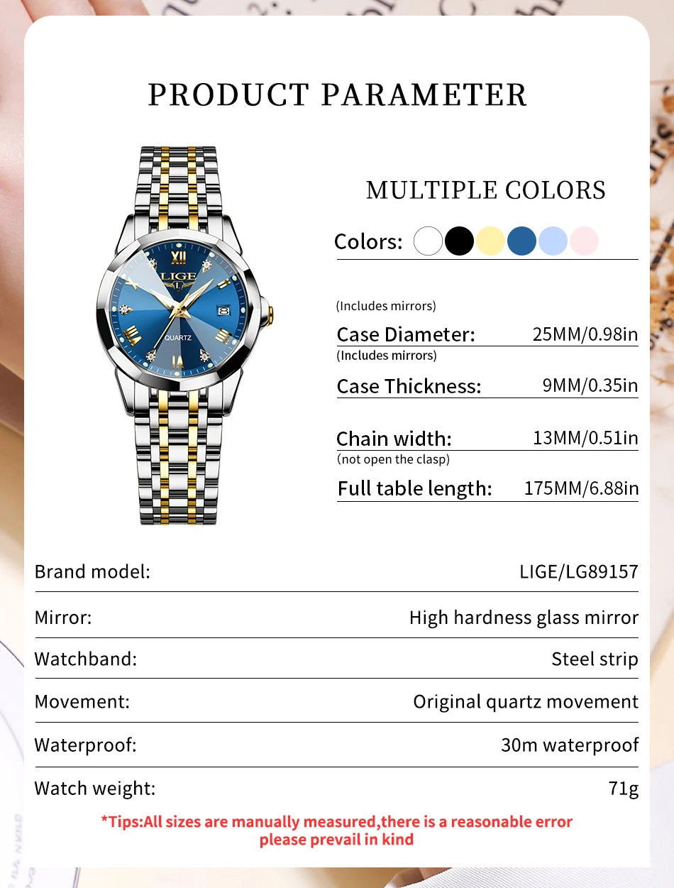 LIGE Elegant Ultrathin Nordic Simple Style Quartz Movement Women's Wristwatch Fashion Stainless Steel Bracelet Belt Woman Watch