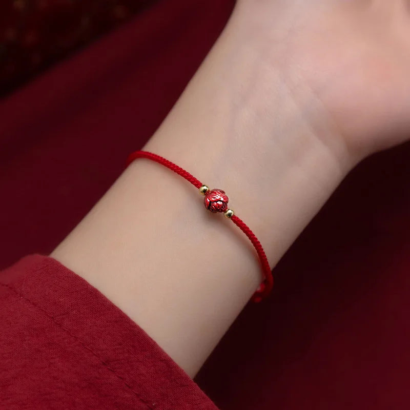 Lucky Red Thread Bracelet Men Women Tibetan Buddhist Lotus Infinity Cinnabar Beads Handmade Braided Rope Bracelets Party Jewelry
