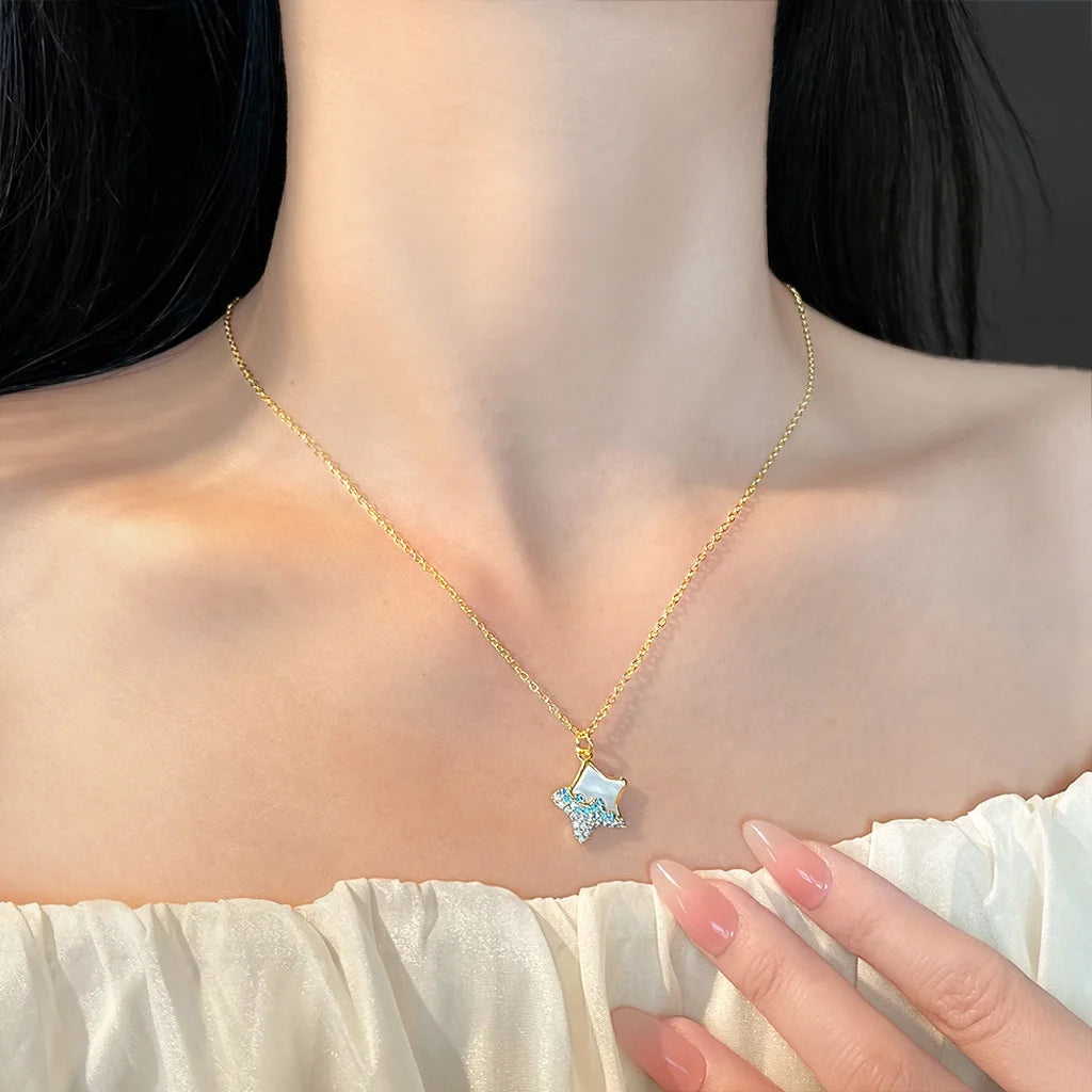 Beach style women's neck chain Inlaid shells Necklace Geometric starfish design Jewelry on the neck commute Women's jewelry