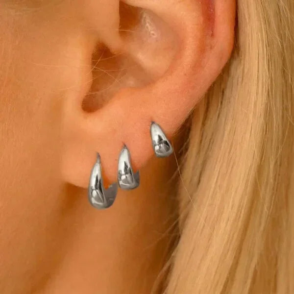3Pairs Set Fashion Stainless Steel Crystal Oval Huggie Hoop Earrings for Women 18K Gold Plated Dangle Hoop Earring Punk Jewelry