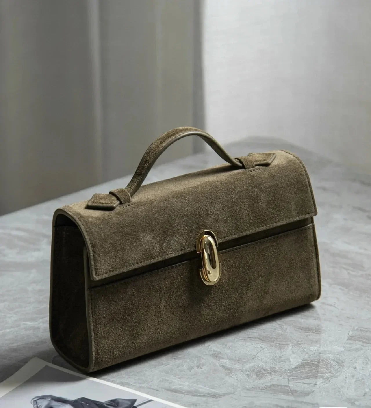 SAVETTE Brand The Symmetry 19 Genuine Leather Handbag Solid Color Simple Handbag Small Square Row Bag Women's Suede