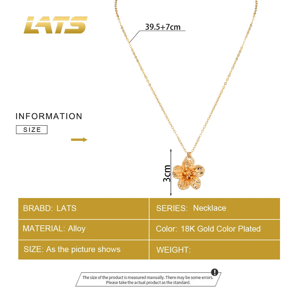 LATS New Fashion Metal Wrinkled Stereoscopic Flowers Pendant Necklace for Women Charm Temperament Clavicle Chain Party Jewelry
