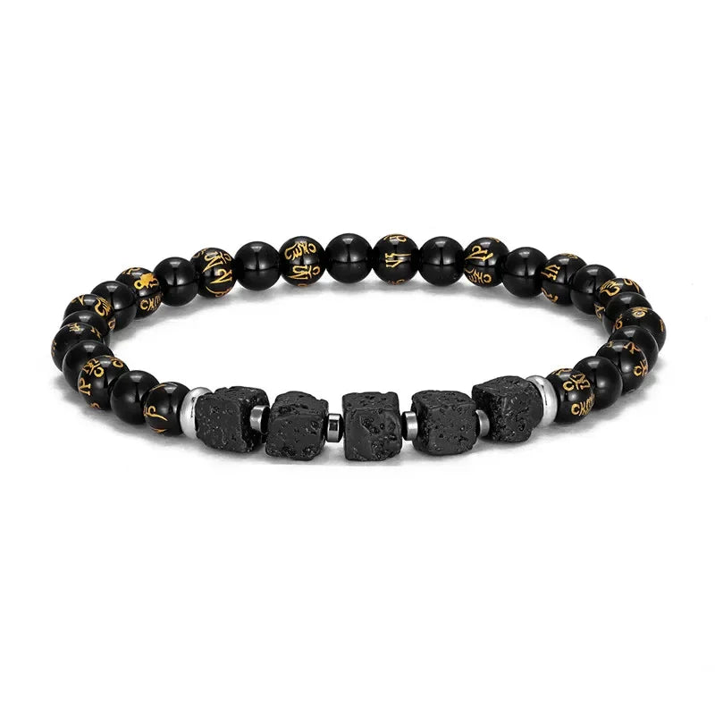 YIZIZAI Black Matte Onyx with Cube Lava Bracelet Yoga Balance Energy Stretch Bracelet Men Women Natural Gemstone Healing Jewelry