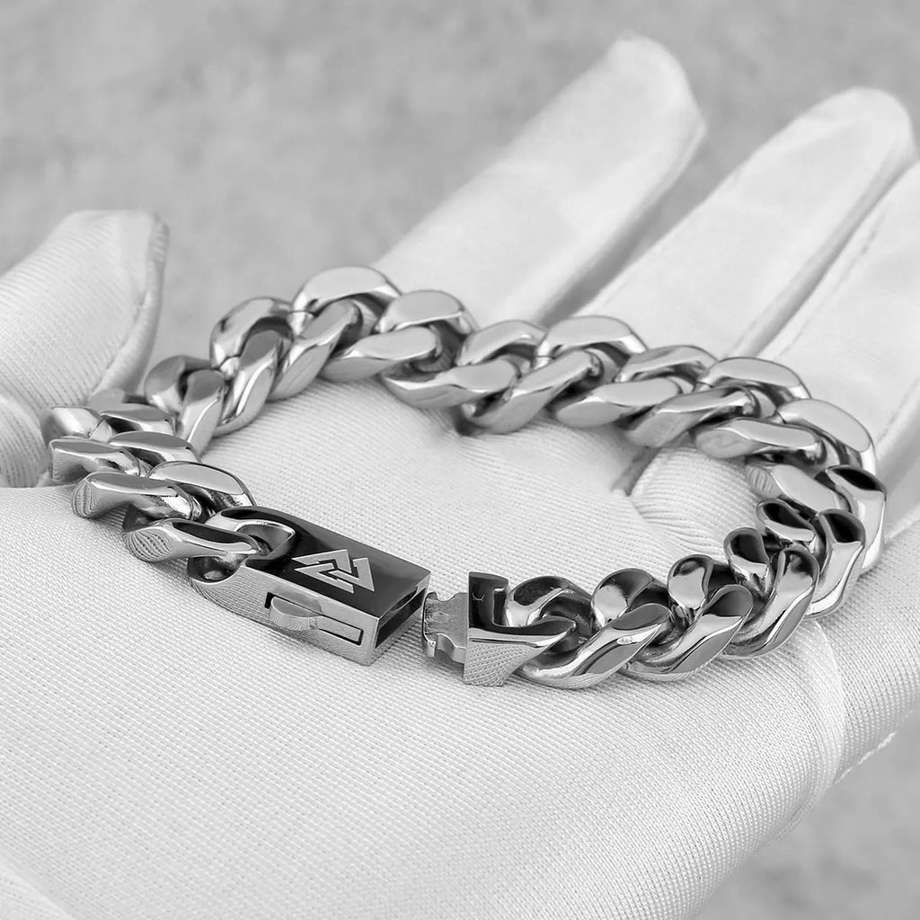 Stainless Steel Thick Cuban Chain Bracelet Men's Nordic Valknut Rune Amulet Bangle Biker Punk Hip Hop Carved Cross Heart Jewelry