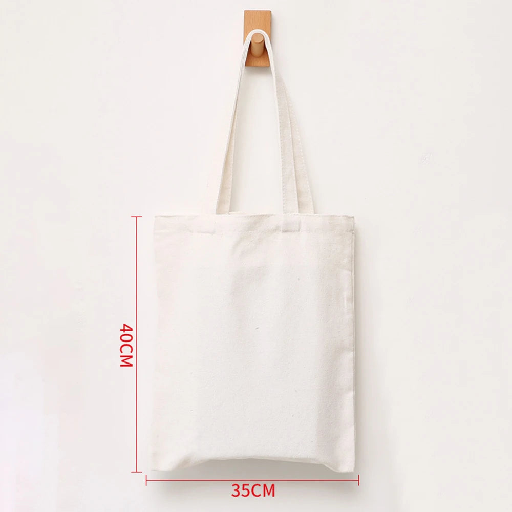 Women Handbags Creamy White Plain Folding Canvas Shoulder Tote Bags Reusable Cotton Grocery High Capacity Shopping Bag Handbags