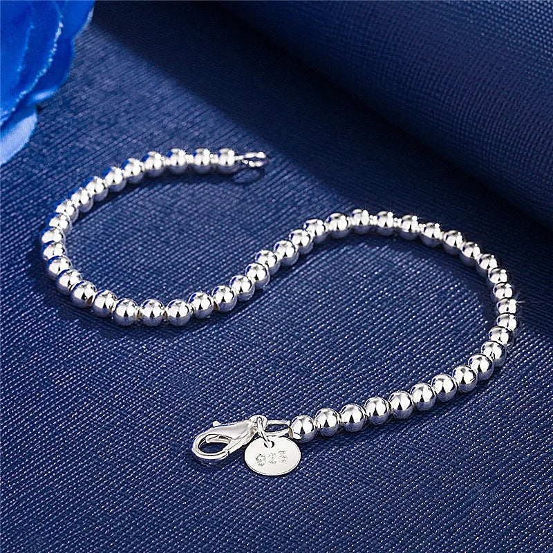 925 Sterling Silver Plated 4MM  Beads Ball Chain Bracelet For Women Men Fashion Jewelry elegant Jewelry Birthday Gift for women