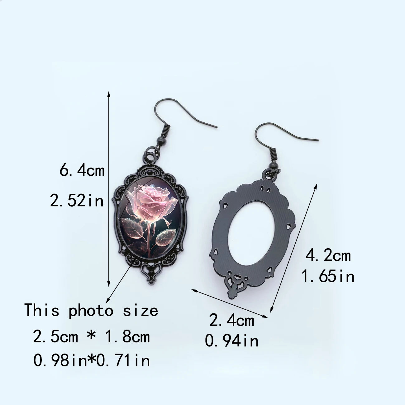 New Pink Rose Pendant Earrings Flower Art Black and White Lace Earrings Oval Glass Photo Niche Jewelry Romantic Gift Party
