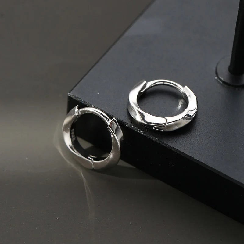 12MM Hoops Earrings For Men Jewelry Personality 925 Sterling Silver Earrings Male Party Accessories