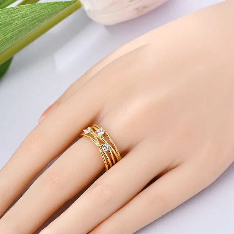 925 Sterling Silver Love Ring - Gold Sparkling Wedding Engagement