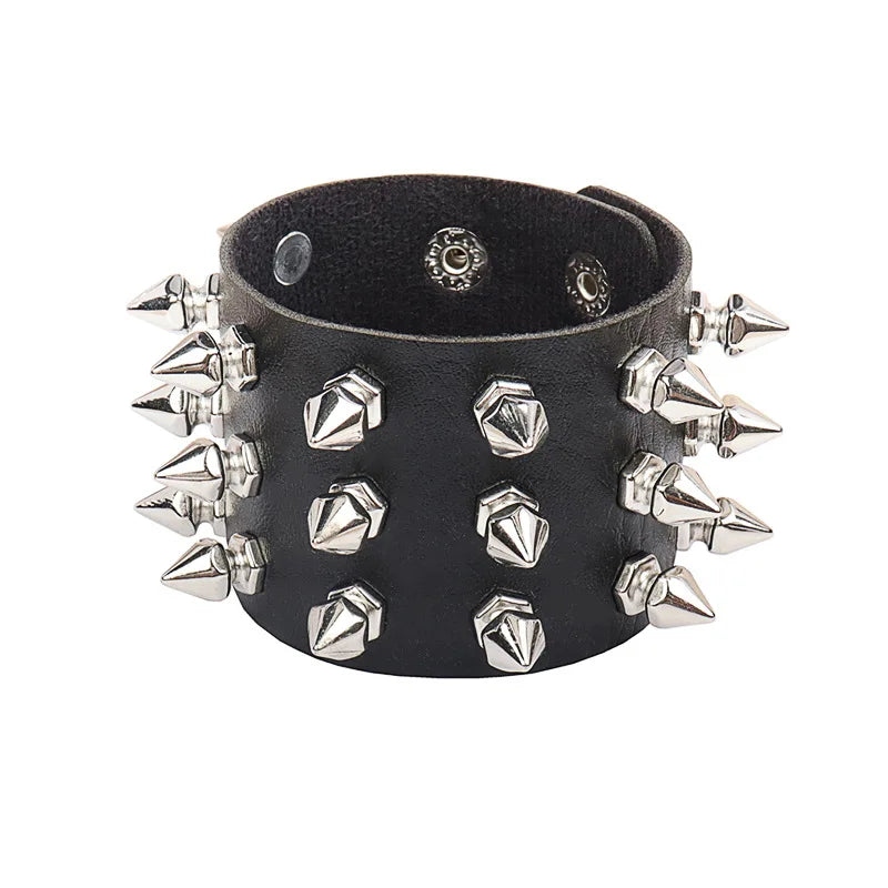 Punk Bracelets PU Leather Studded Bracelet Adjustable Goth Cuff Bracelet Gothic Rivet Buckle Wristband for Men Women Emo Jewelry