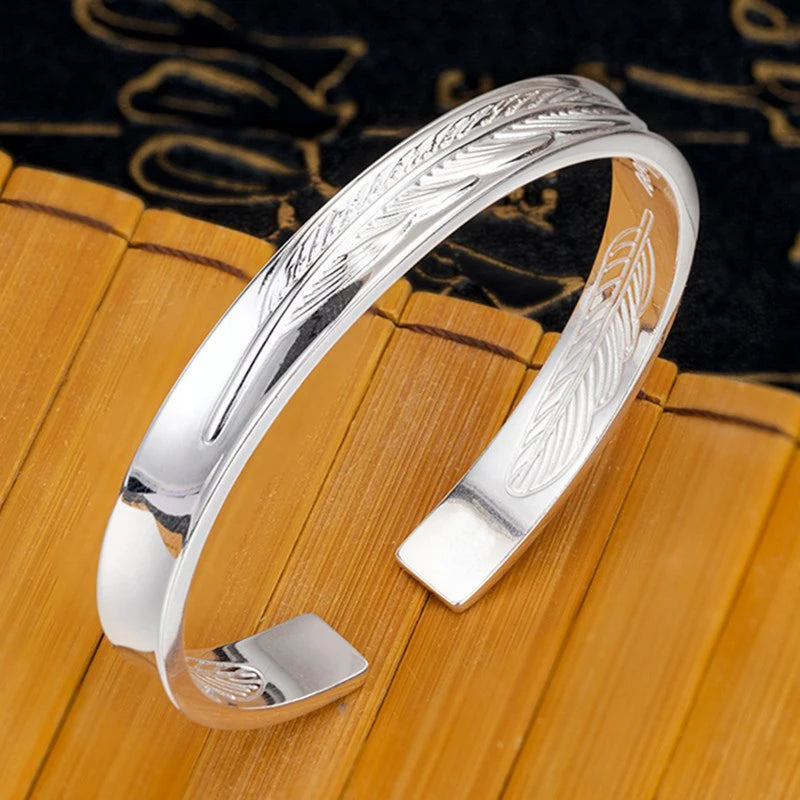 925 Sterling Silver Bracelet Bangle Feather Golden Flower Vintage Punk For Woman Men Fashion Jewelry Gift Dropship Wholesale