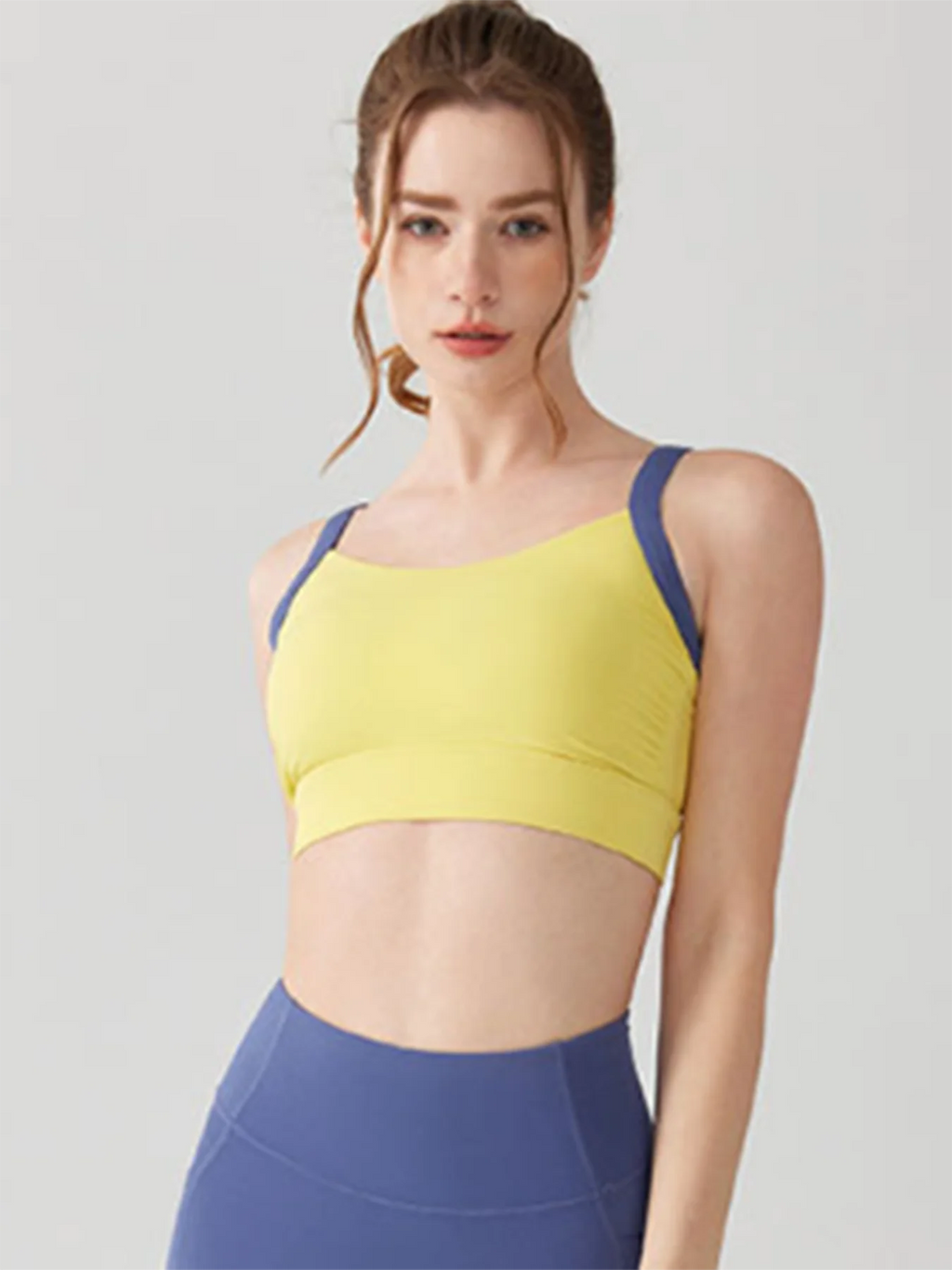 High Intensity Color Blocking Cross Back Integrated Yoga Set 2PCS Sports Underwear High Waist and Hip Lifting Fitness Leggings