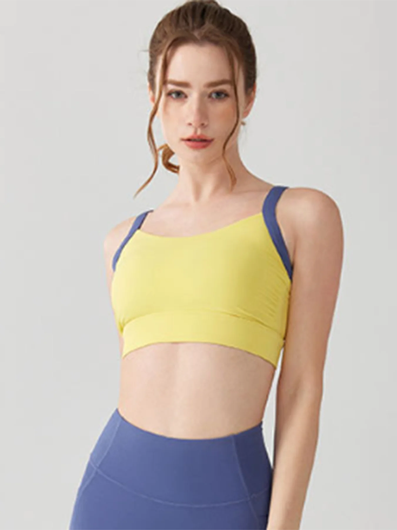 High Intensity Color Blocking Cross Back Integrated Yoga Set 2PCS Sports Underwear High Waist and Hip Lifting Fitness Leggings