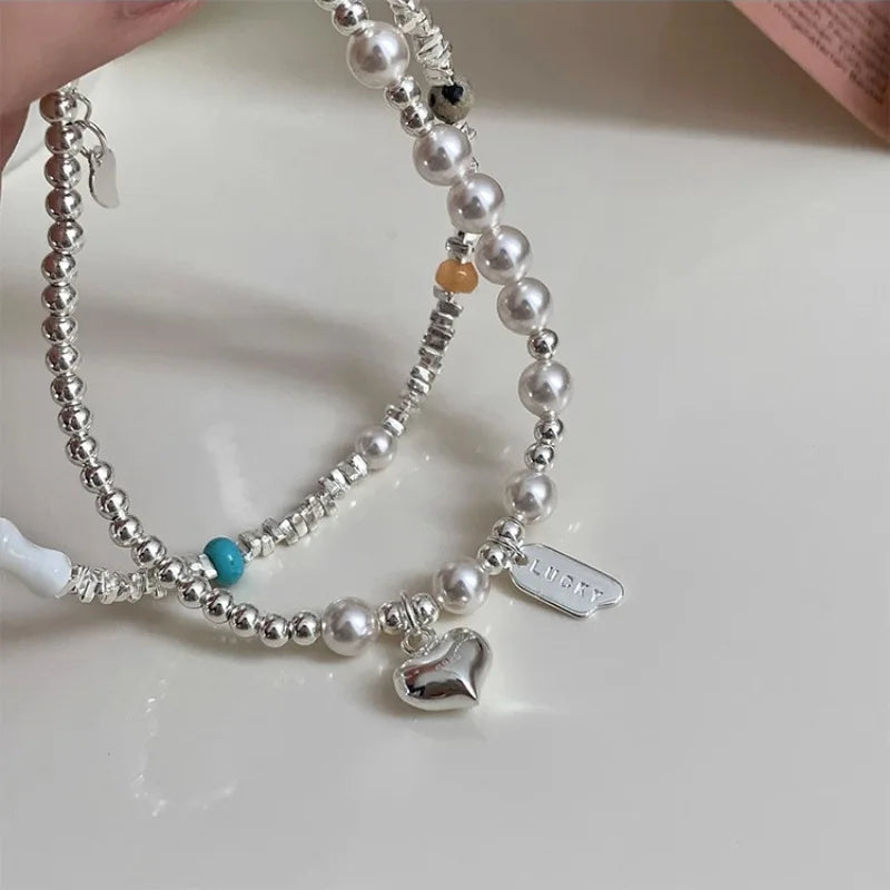 VENTFILLE 925 Sterling Silver Double Layer Pearl Bracelet for Women Girl Design Bead Korean Jewelry Dropshipping