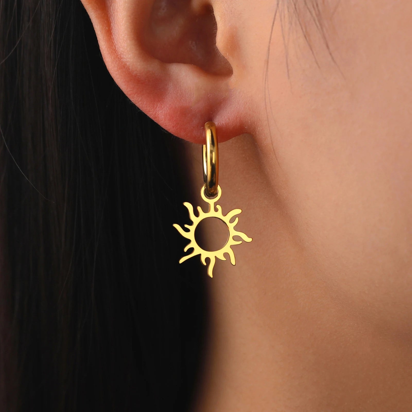 Lucktune Flower Clover Heart Drop Earrings Women Stainless Steel Star Sun Geometry Earrings 2025 New Fashion Kpop Jewelry Gift