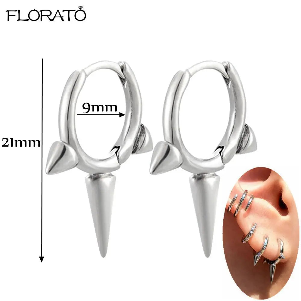925 Sterling Silver Needle Punk Spike Rivet Hoop Earrings For Women Huggie Earrings Ear Cuff Piercing Earring Gothic Jewelry