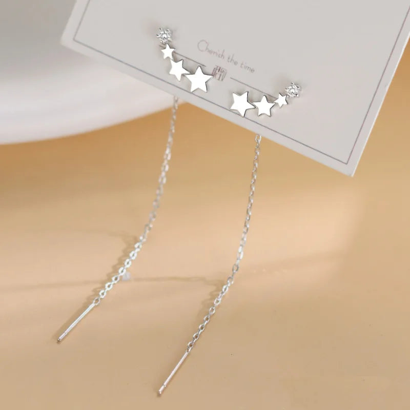 S925 Silver Needle Micro-inlaid Zircon Flower Ear Line Exquisite Light Luxury High Quality Drop Earring Star Jewelry Gifts