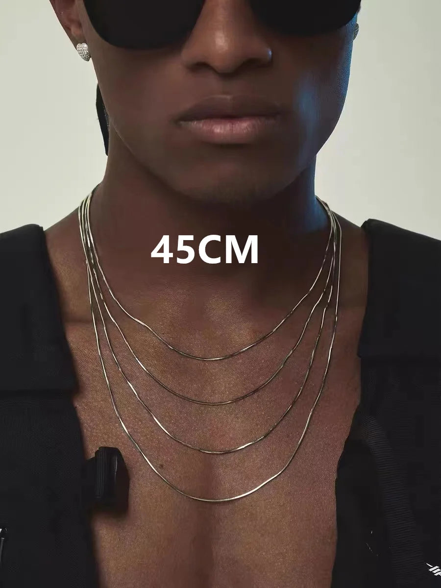 Vintage Gold Color Stainless Steel Snake Chain Necklace For Women Fashion Clavicle Chain Necklace Men Party Jewelry Accessories