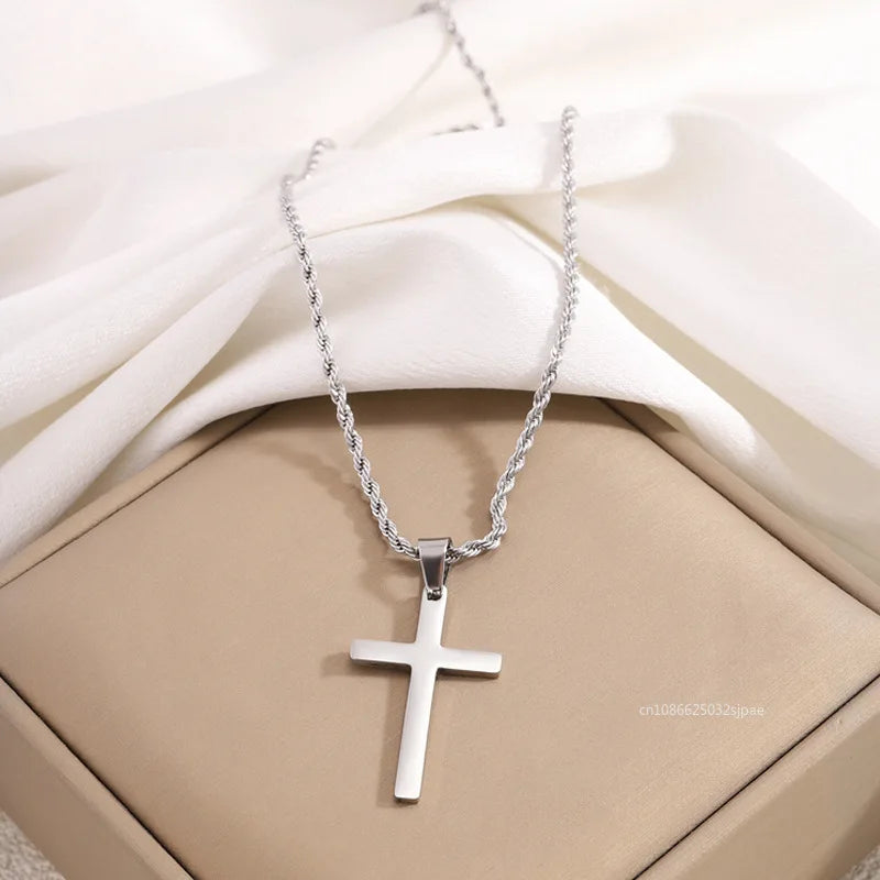 Fashion Cross Stainless Steel Necklace for Women Men Gold Color Pendant Stainless Steel Jewelry Collares Gifts Sweater Necklace