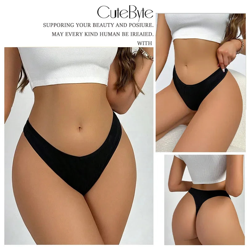 3Pcs/Set Seamless Thong Cotton Women Thin Strap Low Waist High Flexibility Panty Sexy Underwear Ladies Briefs T-back Soft Women