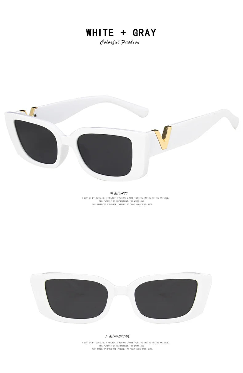 Retro Rectangle Small Frame Sunglasses - Vintage Designer Black Women
