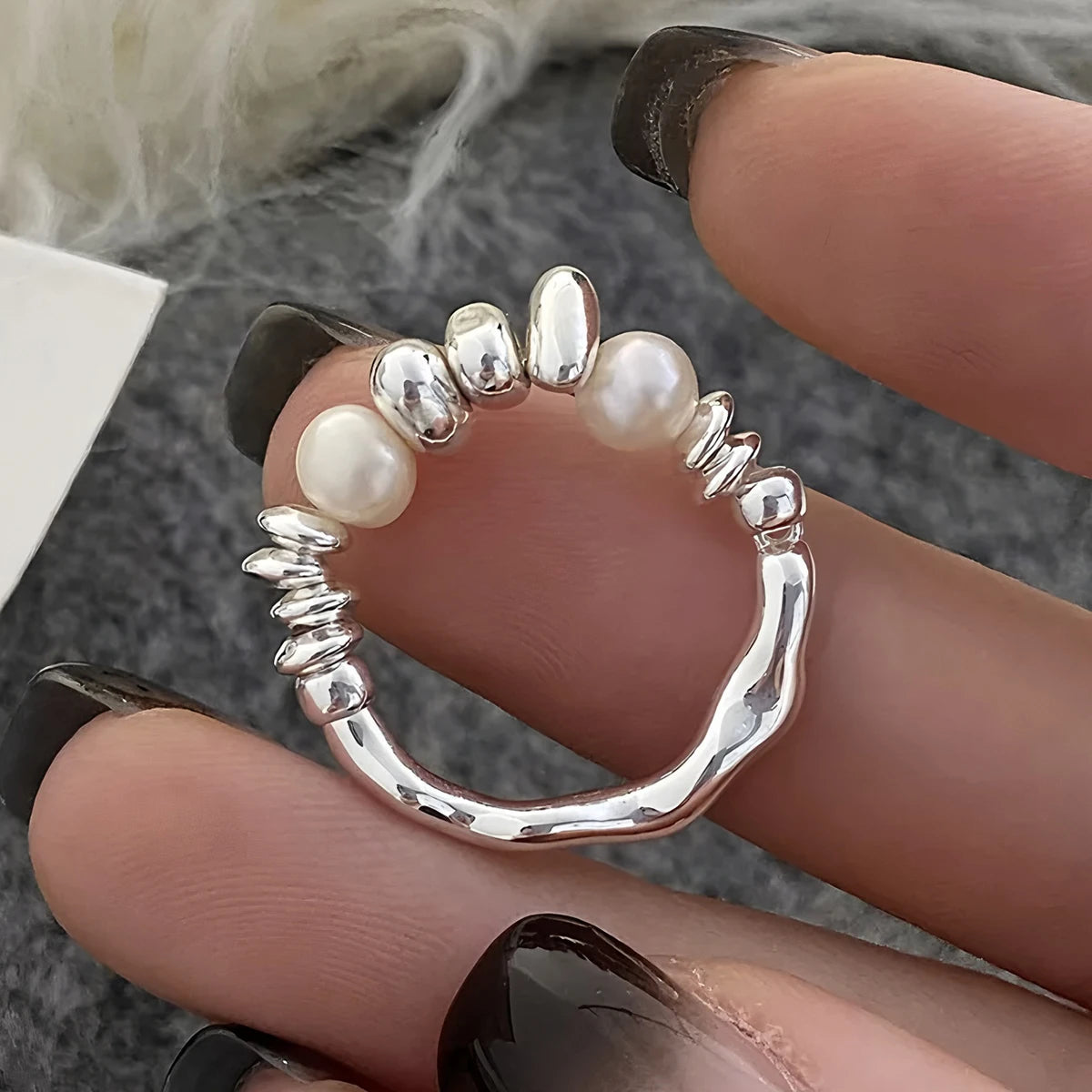 VENTFILLE 925 Sterling Silver Open Pearl Smile Stackable Finger Ring Simple Fashion Cute Adjustable For Female Jewelry Wholesale
