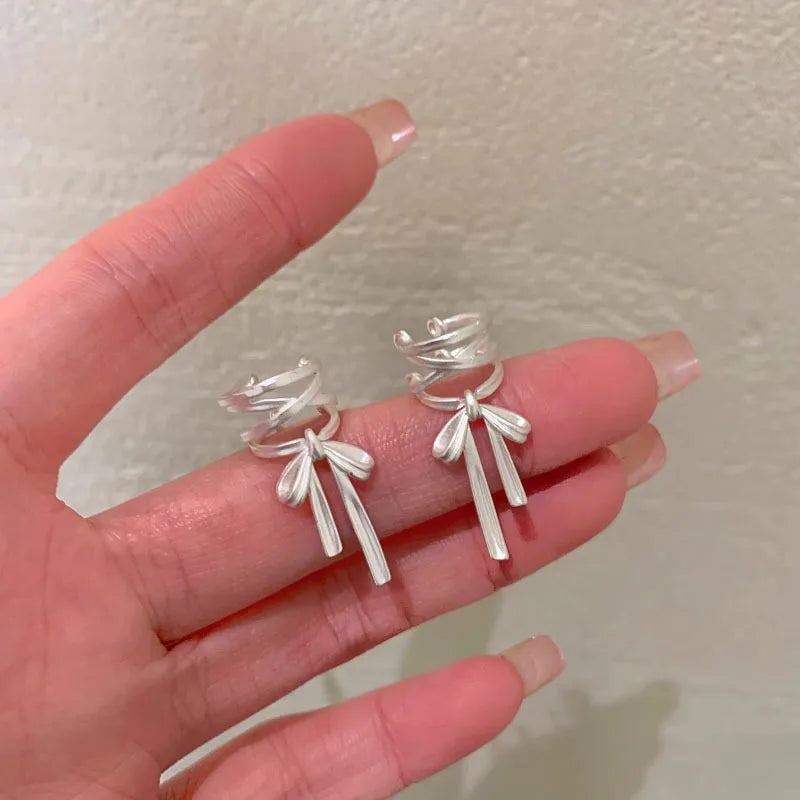 VENTFILLE 925 Sterling Silver Bow Knot Ear Clip for Women Girl Ribbon Design Ballet Style Sweet Jewelry Gift Dropshipping