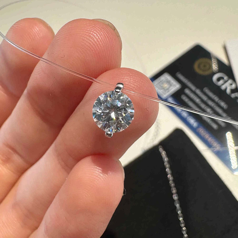 IGOTOS 0.5-5CT Moissanite Pendant Necklace Women GRA Certified 925 Sterling Silver Transparent Fishing Line Choker Chain Jewelry