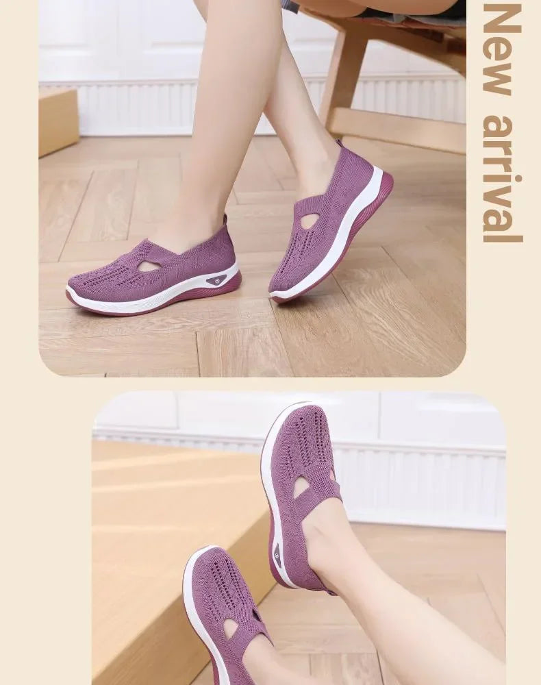 Comfortable Summer Shoes for Elderly Women Breathable Anti Slip Soft Sole Casual Walking Shoes Middle Aged Ladies Flat Sandals