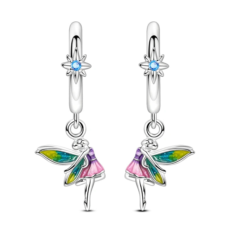 Unicorn Earrings 925 Sterling Silver Original Zircon Elephant Feather Dog Cat Blue Star Small Earrings For Women Jewelry Gift
