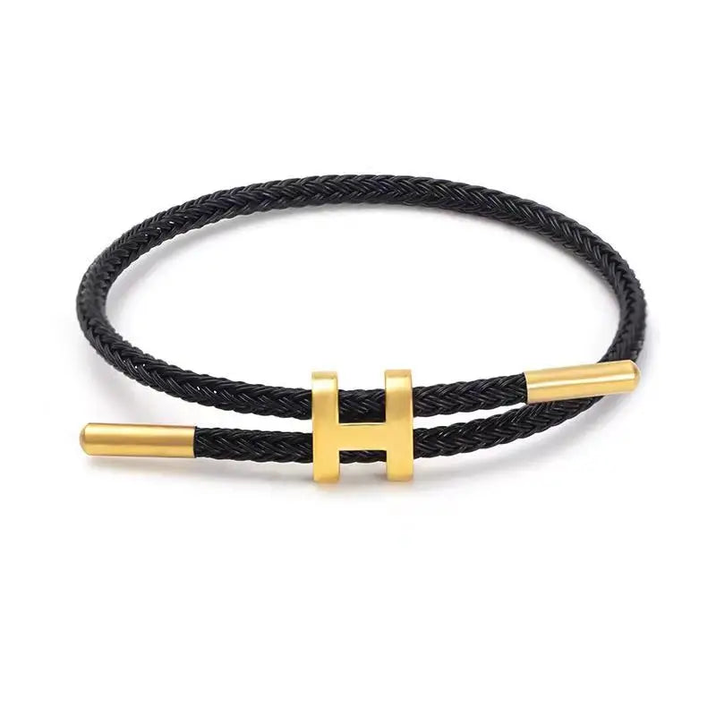 Braided Rope Bracelet Adjustable for Women with Stainless Steel Charms Arm Stacking Jewelry