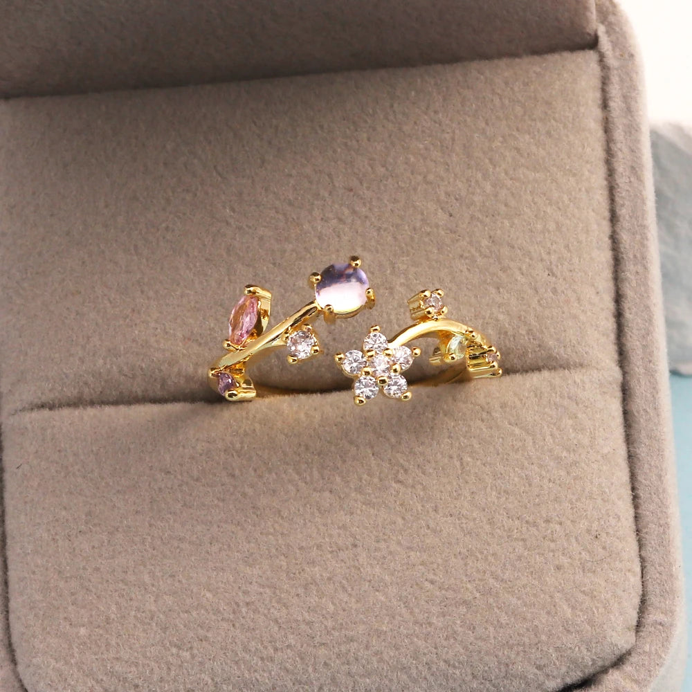 Fashion Moon Heart Flower Butterfly Rings For Women Sweet Girls Exquisite Shiny Rhinestone Crystal Open Ring 2025 Romantic Jewel