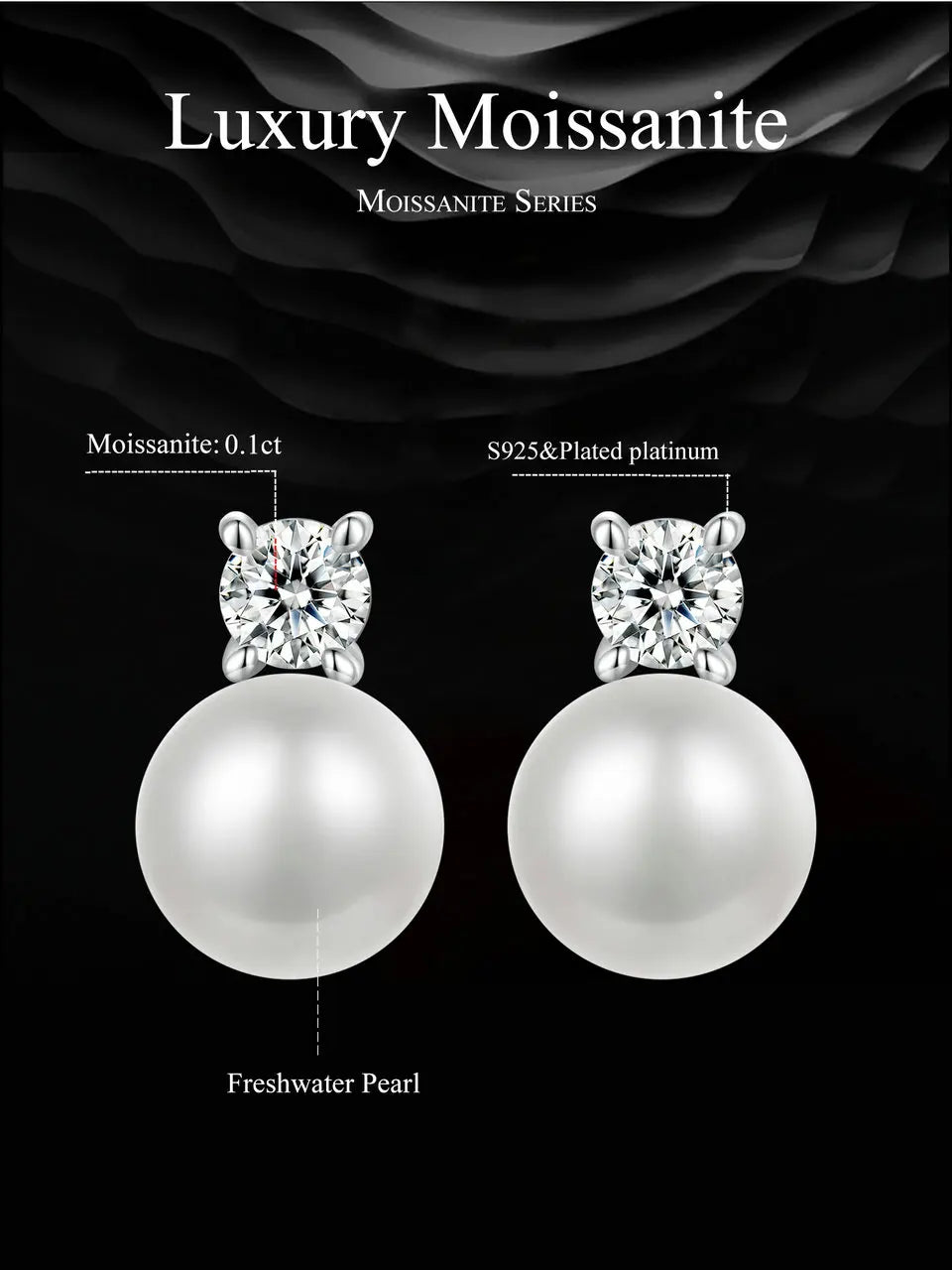 BAMOER Moissanite 925 Sterling Silver Freshwater Pearl Stud Earrings VVS1 Lab Created Diamond Wedding Earrings for Women Gift
